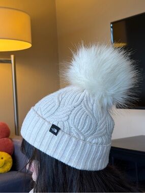 The North Face Cream Knit Pom Winter Beanie